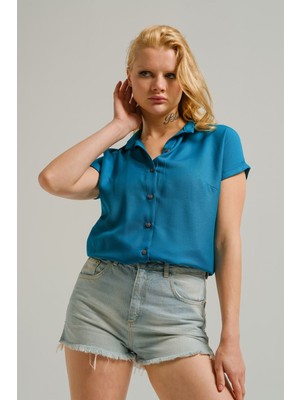 Armonika Kadın Petrol Kısa Kol Gömlek ARM-19Y001065