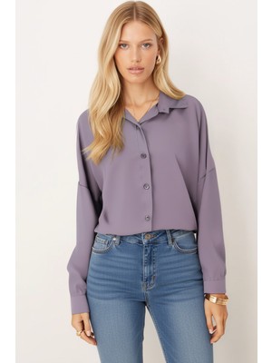 Armonika Kadın Koyu Gri Oversize Uzun Basic Gömlek ARM-22Y001118