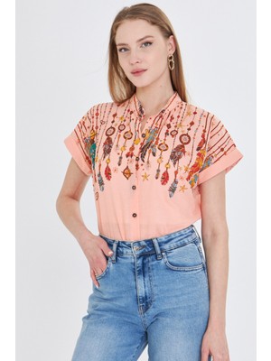 Armonika Kadın Yavruağzı Hakim Yaka Kısa Kollu Gömlek ARM-25Y001040