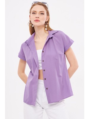 Armonika Kadın Lila Kısa Kol Gömlek ARM-19Y001065