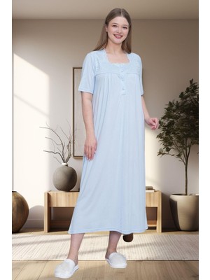 Mecit Pijama Mecit 6049 Mavi Büyük Beden Kadın Gecelik