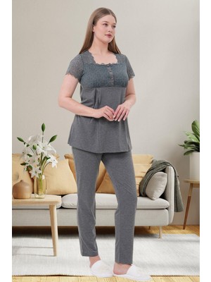 Mecit Pijama Mecit 6056 Füme Hamile Lohusa Pijama Takımı