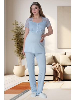 Mecit Pijama Mecit 6009 Mavi Hamile Lohusa Pijama Takımı