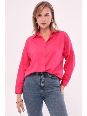 Armonika Kadın Fuşya Oversize Uzun Basic Gömlek ARM-22Y001118