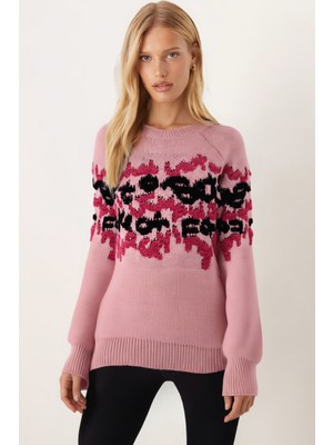 Armonika Kadın Pudra Önü Kabartmalı Desen Triko Kazak ARM-26K136018