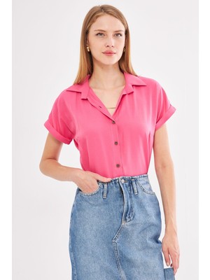Armonika Kadın Pembe Kısa Kol Gömlek ARM-19Y001065