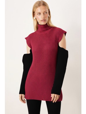 Armonika Kadın Fuşya Balıkçı Yaka Kolları Dekolteli Triko Kazak ARM-26K136015