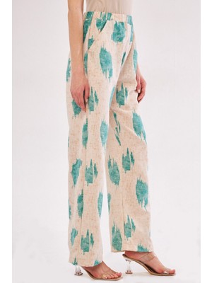 Armonika Kadın Yeşil Ena Pantolon Beli Lastikli Cep Detaylı Keten Görünümlü Bol Paça ARM-24Y001021