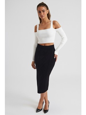 Armonika Kadın Siyah Baklava Desen Triko Etek ARM-26K136077
