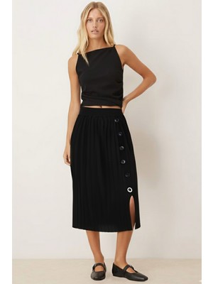 Armonika Kadın Siyah Yandan Düğme Detaylı Triko Etek ARM-26K136021