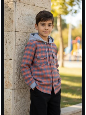 Gala Stil Gala Kolu Lastkli Kapüşonlu Çizgili Unisex Çocuk Gömlek