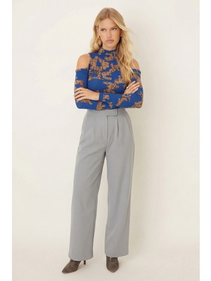 Armonika Kadın Gri Likralı Pileli Cırt Kapama Palazzo Pantolon ARM-26K001059