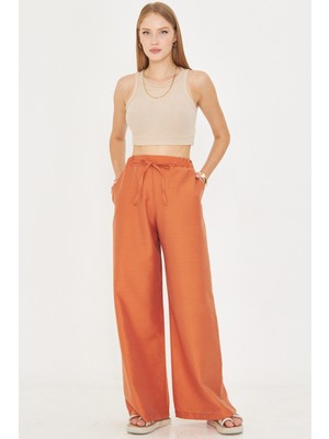 Armonika Kadın Turuncu Beli Lastikli Cepli Bağlama Detaylı Bol Pantolon ARM-25Y001077