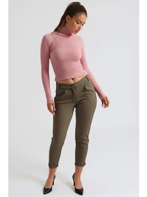 Armonika Kadın Haki Beli Lastikli Paçası Katlamalı Pantolon ARM-26K136042