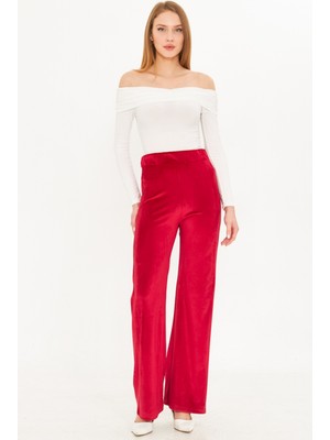 Armonika Kadın Kırmızı Beli Lastikli Kadife Pantolon ARM-25K001091
