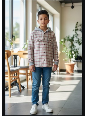 Gala Stil Gala Kolu Lastkli Kapüşonlu Çizgili Unisex Çocuk Gömlek