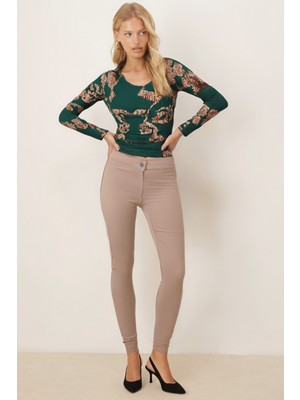 Armonika Kadın Bej Yüksek Bel Dar Paça Pantolon ARM-26K136081