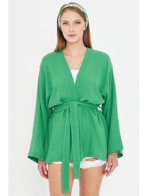 Armonika Kadın Yeşil Kemerli Kimono ARM-25Y001073