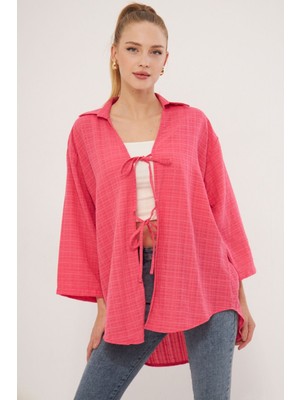 Armonika Kadın Fuşya Gömlek Yakalı Önden Bağcıklı Kimono Gömlek ARM-25K001006