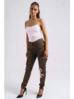 Armonika Kadın Haki Cepleri Taş Detaylı Kargo Cep Pantolon ARM-26K136020