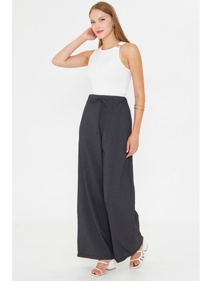 Armonika Kadın Antrasit Beli Lastikli Cepli Bağlama Detaylı Bol Pantolon ARM-25Y001077