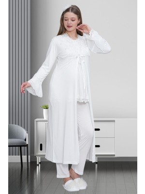 Mecit Pijama Mecit 1517 Ekru Sabahlıklı Lohusa Pijama Takımı