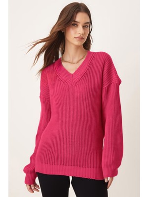 Armonika Kadın Fuşya V Yaka Triko Kazak ARM-26K136023