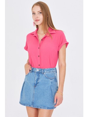 Armonika Kadın Fuşya Kısa Kol Gömlek ARM-19Y001088