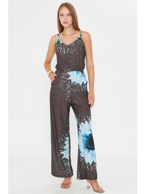 Armonika Kadın Mint Ön Arka V Askılı Beli Lastikli Cepli Tulum ARM-25Y001035