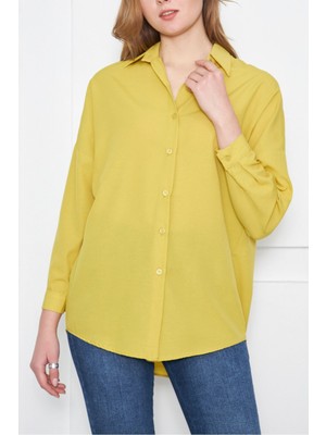Armonika Kadın Yağ Yeşili Oversize Uzun Basic Gömlek ARM-22Y001118