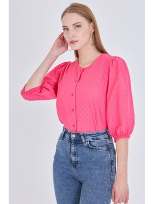 Armonika Kadın Fuşya Sıfır Yaka Çeyrek Kol Gömlek ARM-25Y001062