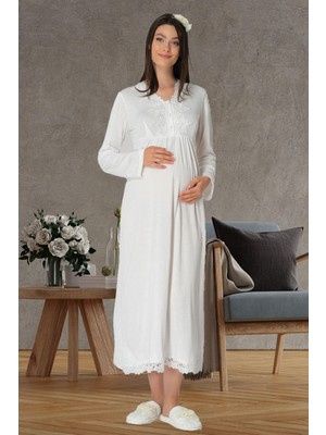 Mecit Pijama Mecit 1512 Ekru Hamile Lohusa Gecelik