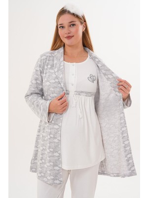 Mecit Pijama Mecit 6100 Gri Sabahlıklı Şardonlu Hamile Lohusa Pijama Takımı