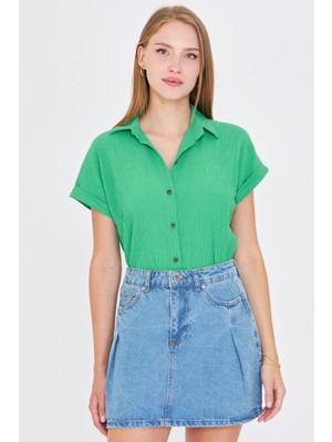 Armonika Kadın Yeşil Kısa Kol Gömlek ARM-19Y001088