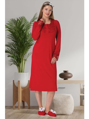 Mecit Pijama Mecit 5916 Kırmızı Likralı Kadın Gecelik