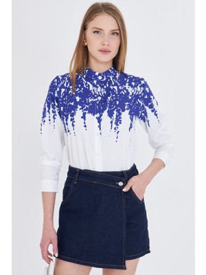 Armonika Kadın Lacivert Hakim Yaka Desenli Gömlek ARM-25Y001013