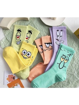 UZN Socks 5 Çift Renkli Desenli Kolej Çorap / Renkli Spor Çorap