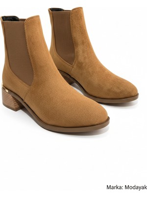 Modayak Florin Taba Süet Lastikli Topuklu Altın Tokalı Yarım Bot