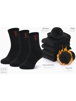 UZN Socks 6’lı Siyah Penye Kalın Termal Unisex Çorap Seti – Kalın Kışlık Çorap