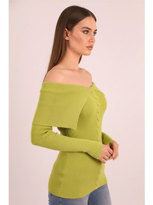 Armonika Kadın Açık Yeşil Madonna Yaka Triko Kazak ARM-26K136068