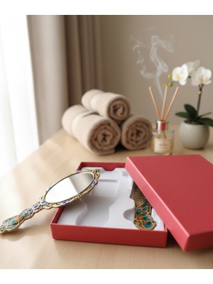 Meya Design Vintage Tavus Kuşu Desenli Ayna ve Tarak Seti