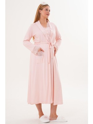 Mecit Pijama Mecit 6331 Pudra Sabahlıklı Lohusa Gecelik Takım