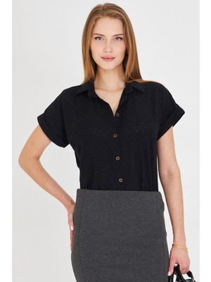 Armonika Kadın Siyah Kısa Kol Gömlek ARM-25Y001060