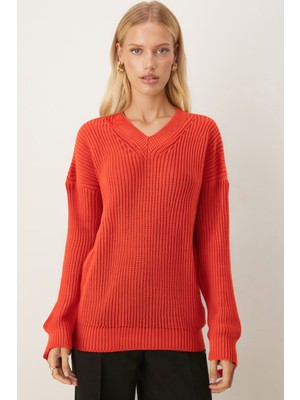 Armonika Kadın Turuncu V Yaka Triko Kazak ARM-26K136023