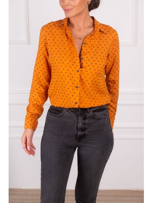 Armonika Kadın Turuncu Desenli Uzun Kol Gömlek ARM-24K001023