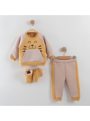 Necix Aslan Figürlü Panduflu Şardonlu Kışlık Bebek Takımı