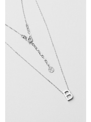 So CHIC My Story B Harfi 18 Ayar Beyaz Altın Kaplama 45 cm Gümüş Kolye