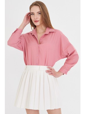Armonika Kadın Açık Pembe Oversize Uzun Basic Gömlek ARM-22Y001118