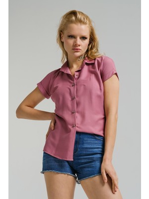 Armonika Kadın Gül Kurusu Kısa Kol Gömlek ARM-19Y001065