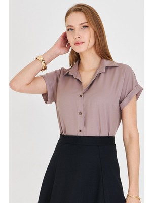 Armonika Kadın Bej Kısa Kol Gömlek ARM-19Y001065
